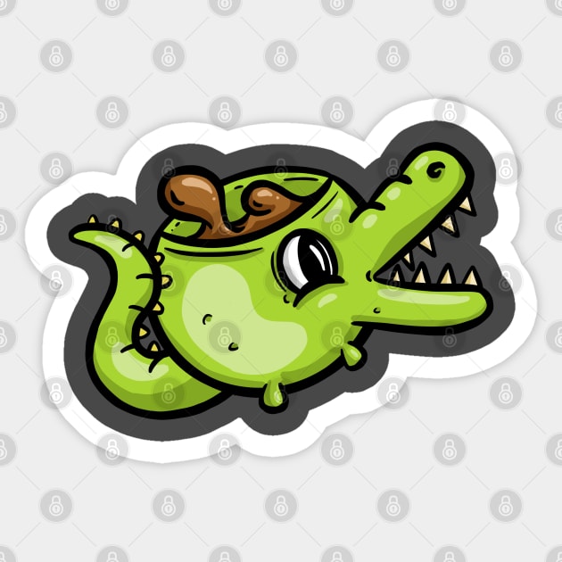 Crocodile alligator Coffee Cup Cartoon Illustration Sticker by Squeeb Creative